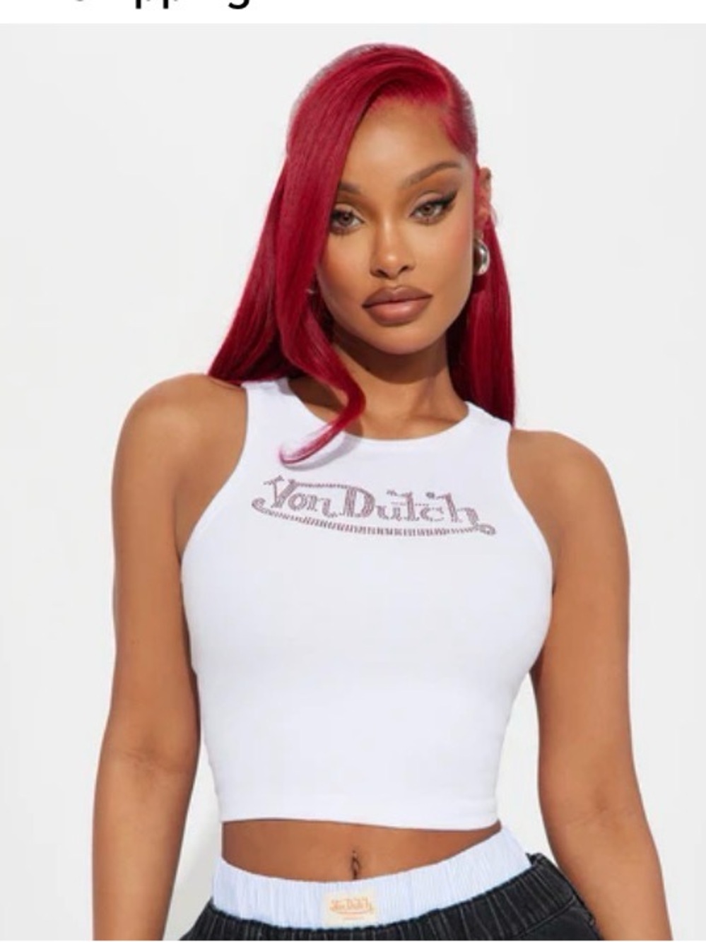 Von Dutch White Rhinestone Logo Cropped Tank - Picture 1 of 3